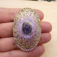 Czech Glass Hand Painted Oval Cabochon 49x33mm Light Vitrail