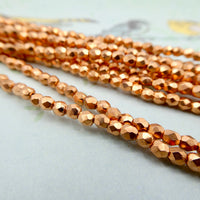 Czech Fire Polished Glass Beads 3mm Copper Penny