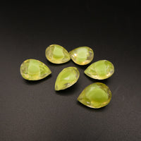 West German Faceted Glass Teardrop Cabochon 14x10mm Green Givre