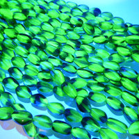 Vintage Czech Funky Oval Glass Beads 15x10mm Uranium Green and Amethyst