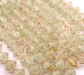 Czech Pressed Fancy Bicone Glass beads 11mm Crystal Mint Uranium