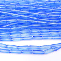 Czech Glass Long Tube Beads 14x4mm Blue Lt Green