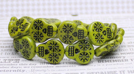 Czech Glass Sugar Skull Beads 20x17mm Gaspeite Green Opaque with Black Wash