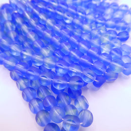 Czech Glass Beveled Round Beads 6mm Matte Blue Lt Green