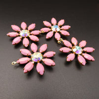 Flower Petal Pendant 30mm with Vintage Czech Stones Opaque Pink