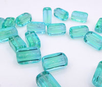 Czech Rectangle Block Glass Beads 14x9mm Aqua Uranium