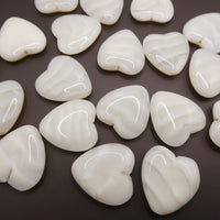 Czech Pressed Heart Glass Beads 24x22mm Opaline Lemon Striped Uranium