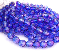 Czech Fire Polish Beads 6mm Sapphire Amethyst