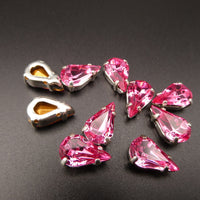 Vintage Swarovski Glass Teardrop in sew on setting 13x8mm Rose