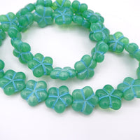 Czech 5-Petal Flower Pressed Glass Beads 17mm Opal Aqua Light Blue Lined