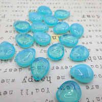 Czech Teardrop Glass Pendant 16x12m Opaline Blue Uranium Glow