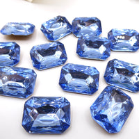 Vintage Czech Faceted Glass Rectangle Cabochon 25x18mm Light Sapphire