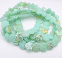 Grape Leaf Pressed Beads 13x11mm Green Opal AB