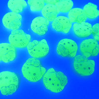 Czech Hello Kitty Glass Beads 19x18mm Opal Green White Lined