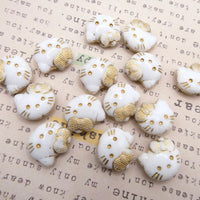 Czech Hello Kitty Glass Beads 19x18mm White Gold Lined