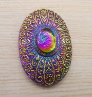 Czech Glass Hand Painted Oval Cabochon 49x33mm Vitrail Violet