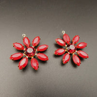 Flower Petal Pendant 30mm with Vintage Czech Stones Opaque Red