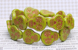 Czech Glass Sugar Skull Beads 20x17mm Gaspeite Green Opaque with Copper Wash