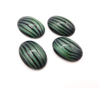 West German Glass Dome Moonglow Oval Cabochons 18x13mm Black & Emerald Green Stripes