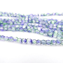 Czech Fire Polish Beads 3mm Crystal Green Purple