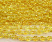 Vintage Czech Dimpled Drop Beads 14x8mm Two Tone Transparent Uranium Glow Yellow with Topaz