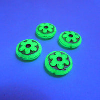 Czech Round With Flower Pressed Glass Beads 17mm Opal Green Gold Lined