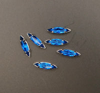 Vintage Czech Glass Faceted Navettes in silver sew on setting 15x4mm Capri Blue