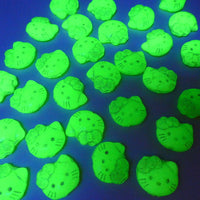 Czech Hello Kitty Glass Beads 19x18mm Opal Green White Lined