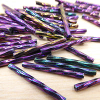 Czech Glass Twisted Bugle Beads 25mm Purple Iris