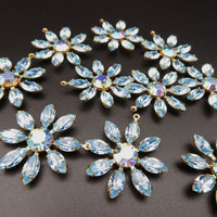 Flower Petal Pendant 30mm with Vintage Swarovski Stones Aquamarine