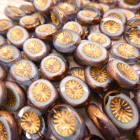 Table Cut Kiwi Beads 14x10mm Copper Lined Transparent Aqua Brass