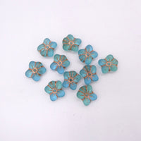 Czech Glass Flower Pressed Glass Beads 14x12 mm Yellow Blue Matte Copper Lined Uranium