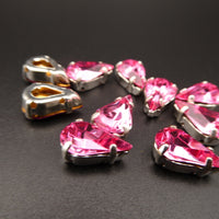 Vintage Swarovski Glass Teardrop in sew on setting 13x8mm Rose