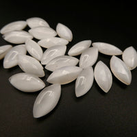 West German Smooth Glass Navettes 15x7mm White Moonstone