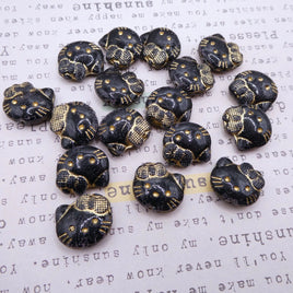 Czech Hello Kitty Glass Beads 19x18mm Black Gold Lined