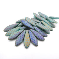 Czech Glass Daggers 16x5mm Turquoise Opal Matte Laser Dragon Scale