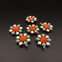 Swarovski Rhinestone Flower Pendant with loop 20mm Turquoise Coral White
