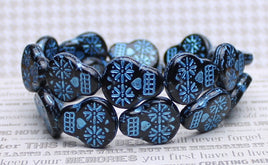 Czech Glass Sugar Skull Beads 20x17mm Jet Black Opaque with Turquoise Wash