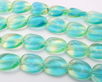 Czech Glass Twisted Flat Oval Beads 12x9mm Green/Blue