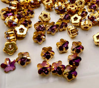 Swarovski 4744 Flower Fancy Stone 6mm Crystal Lilac Shadow in Gold Sew On Setting