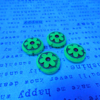 Czech Round With Flower Pressed Glass Beads 17mm Opal Green Gold Lined