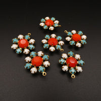 Swarovski Rhinestone Flower Pendant with loop 20mm Turquoise Coral White