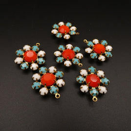 Swarovski Rhinestone Flower Pendant with loop 20mm Turquoise Coral White