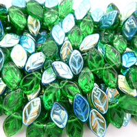 Czech Leaf Beads 12x8mm Emerald AB