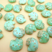 Czech Hello Kitty Glass Beads 19x18mm Opal Green Copper Lined