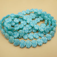 Grape Leaf Pressed Beads 13x11mm Green Opal Aqua Lined
