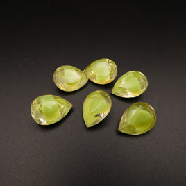 West German Faceted Glass Teardrop Cabochon 14x10mm Green Givre