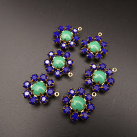 Swarovski Rhinestone Flower Pendant with loop 20mm Navy Blue and Green