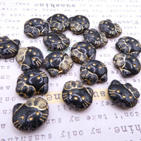 Czech Hello Kitty Glass Beads 19x18mm Black Gold Lined