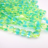 Czech Glass Beveled Round Beads 6mm Green Blue